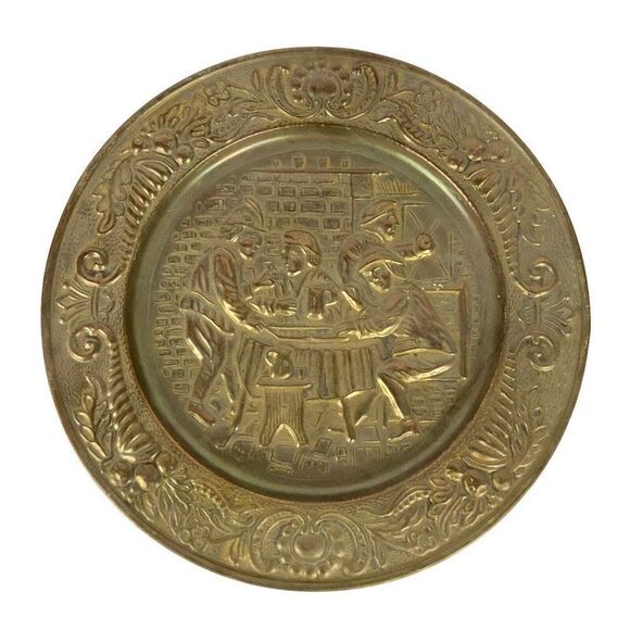 Elpec England Brass Chargers Plates Embossed Pub Tavern Scenes Vtg Wall Decor - Picture 6 of 13